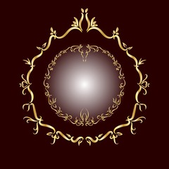 Graceful round golden frame on a dark background