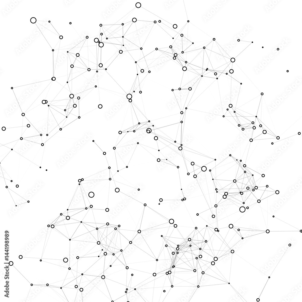 Poster abstract vector mesh background. chaotically connected points and polygons flying in space. flying d