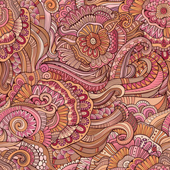 Abstract vector hand drawn nature floral seamless pattern