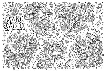 Vector cartoon set of Hair salon theme doodles design elements