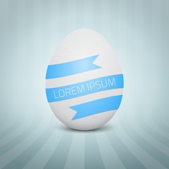 Vector realistic white egg. On abstract background. 3D Chicken Egg with blue stripe.