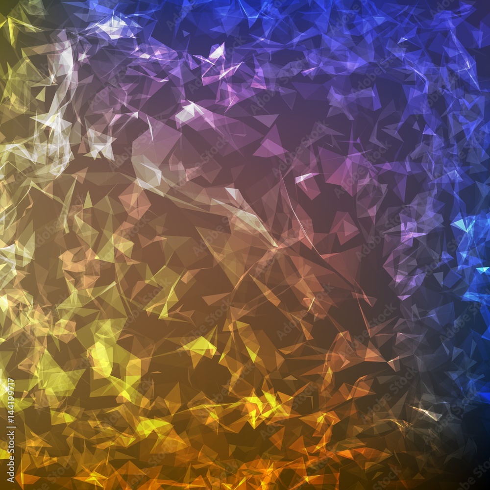 Poster abstract vector mesh background. chaotically connected points and polygons flying in space. flying d