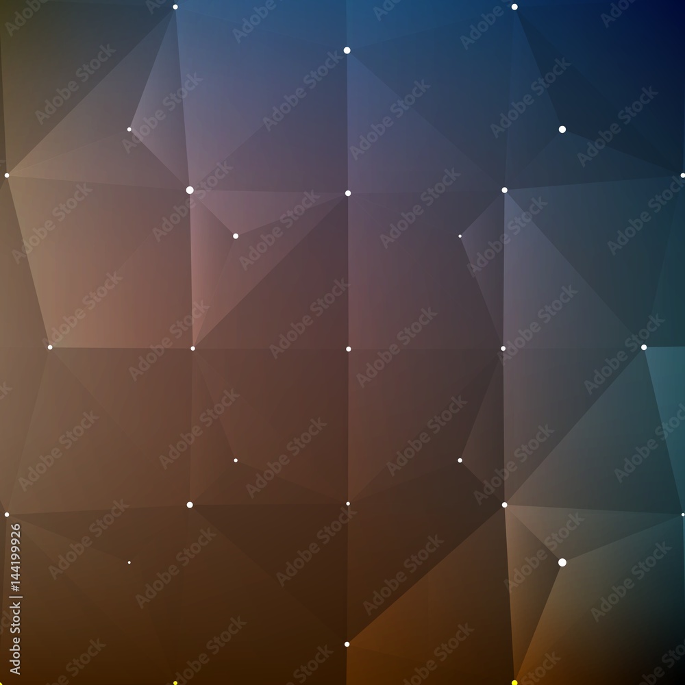 Poster abstract vector mesh background. chaotically connected points and polygons flying in space. flying d
