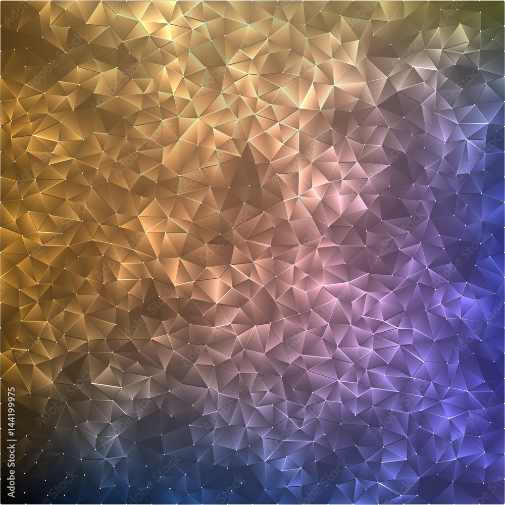Poster abstract vector mesh background. chaotically connected points and polygons flying in space. flying d