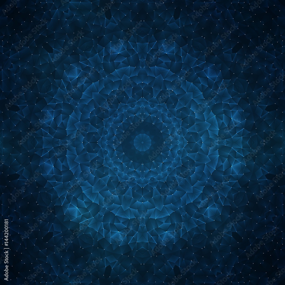 Poster abstract vector mesh background. chaotically connected points and polygons flying in space. flying d