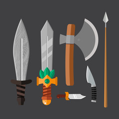 Knife weapon dangerous metallic vector illustration of sword spear edged set.