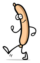 Lustige Wurst oder Würstchen als Cartoon Figur
