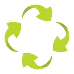 Ecologycal flat green recycle eco sign isolated on white backgro