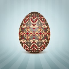 The Easter egg with an Ukrainian folk pattern ornament. Isolated vector realistic yellow egg.