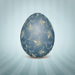 The Easter egg with a floral pattern ornament. Isolated vector realistic yellow egg.
