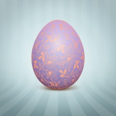 The Easter egg with a floral pattern ornament. Isolated vector realistic yellow egg.