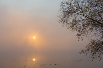 Obraz premium City mist landscape near the river
