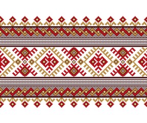 Vector illustration of Ukrainian folk seamless pattern ornament. Ethnic ornament. Border element. Traditional Ukrainian, Belarusian folk art knitted embroidery pattern - Vyshyvanka