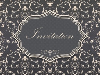 Wedding invitation and announcement card with vintage background artwork. Elegant ornate damask background. Elegant floral abstract ornament. Design template.
