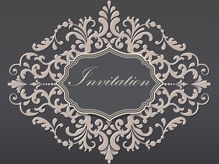 Wedding invitation and announcement card with vintage background artwork. Elegant ornate damask background. Elegant floral abstract ornament. Design template.