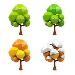 Set of geometric 3d trees isolated on white background. 3d rendering