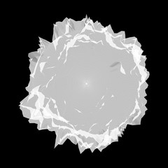 Abstract vector polygonal cyber sphere. Triangle spherical mesh background. Futuristic 3D illuminated distorted sphere of glowing particles and polygons. Digital splash. UI or HUD element.