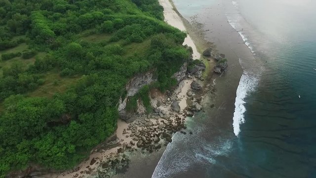 Aerial View of the Ocean Coast, Baech and Cliff