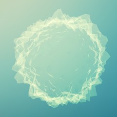 Abstract vector polygonal corrupted cyber sphere. Triangle spherical mesh background. Futuristic 3D illuminated distorted sphere of glowing particles and polygons. Digital splash. UI or HUD element.