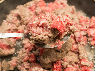 beef fried in a pan
