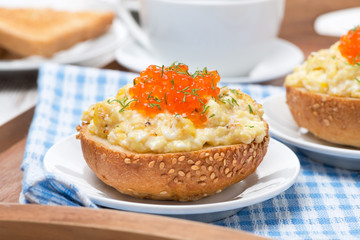 scramble eggs on a bun for breakfast