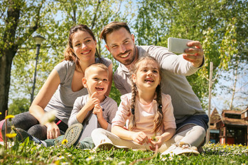 Happy family in the park.