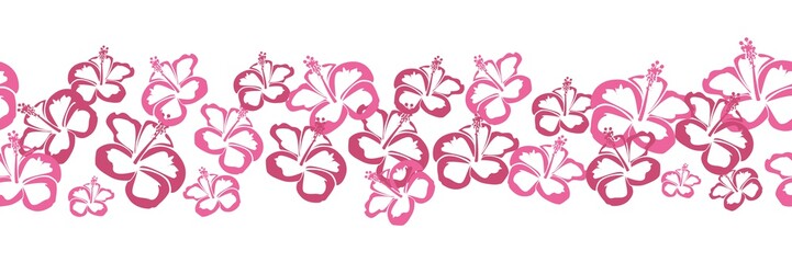 Nahtoser Hintergrund als Bordüre mit Muster aus pinken Hibiskus Blüten © wendeliu
