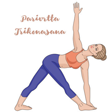 Women silhouette. Revolved Triangle Yoga Pose. Parivrtta Trikonasana