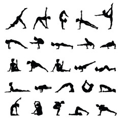 Women silhouettes. Collection of yoga poses. Asana set. - 144207739