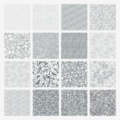 Set of grange patterns. Simple vector scratch textures with dots, strokes and doodles.