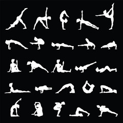 Women silhouettes. Collection of yoga poses. Asana set.