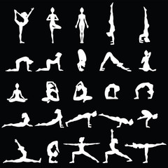 Women silhouettes. Collection of yoga poses. Asana set.