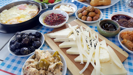 Breakfast - traditional Turkish breakfast table