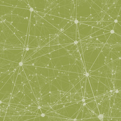 Dots connected with lines abstract background on green olive