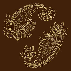 Henna tattoo flower template. Mehndi style. Set of ornamental patterns in the oriental style.