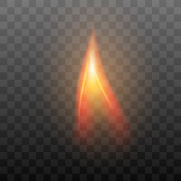 Realistic transparent flame effect. Fiery, burn graphic design element. Vector fire illustration isolated on black background