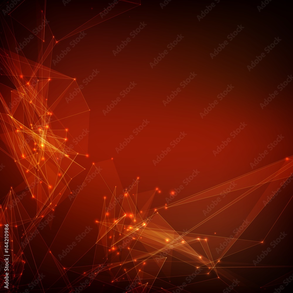 Poster abstract vector mesh background. chaotically connected points and polygons flying in space. flying d
