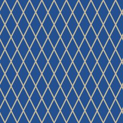 Fototapeta premium Seamless Pattern of Rhombus, Pattern for Fabric and Wrapping Paper, Gold Rhombus on Blue Background, Vector Illustration