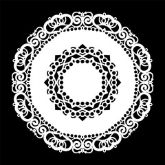 Lace round paper doily, lacy snowflake, greeting element, laser cut  template, doily to decorate the cake,  vector illustrations.