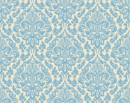 Vector damask seamless pattern background. Classical luxury old fashioned damask ornament, royal victorian seamless texture for wallpapers, textile, wrapping. Exquisite floral baroque template.