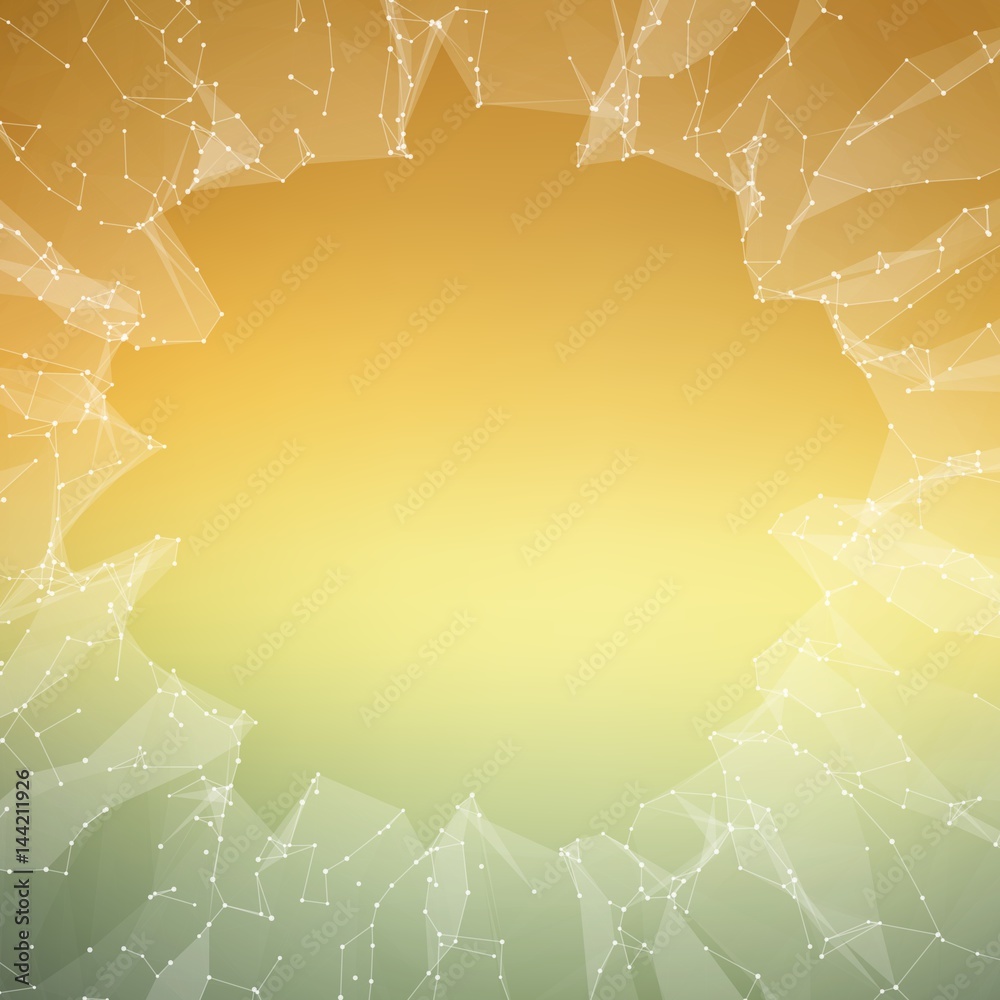Poster abstract vector mesh background. chaotically connected points and polygons flying in space. flying d