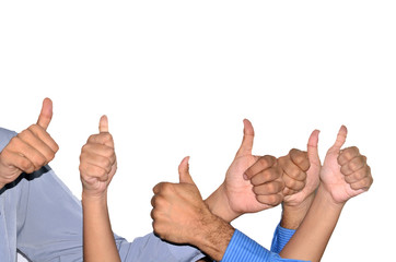 Multiple thumbs up isolated on white background