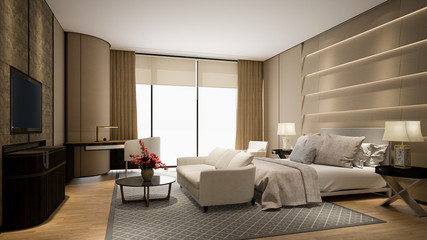 Modern hotel room with tv and window - 144211908