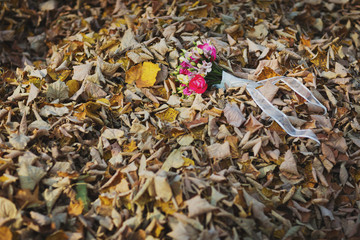 Bouquet on autumn leaves