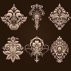 Vector set of damask ornamental elements. Elegant floral abstract elements for design. Perfect for invitations, cards etc.