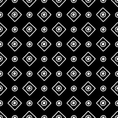 Seamless vector pattern. Black and white geometrical background with hand drawn decorative tribal elements. Print with ethnic, folk, traditional motifs. Graphic vector illustration.