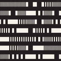 Black and White Dashed Lines Pattern. Modern Abstract Vector Seamless Background