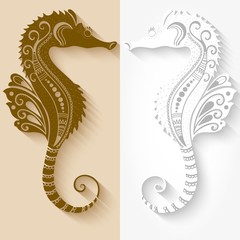 Vector illustration of Sea Horses mehndi ornament. Traditional indian style, ornamental floral elements for henna tattoo, stickers, mehndi and yoga design, cards and prints. © garrykillian
