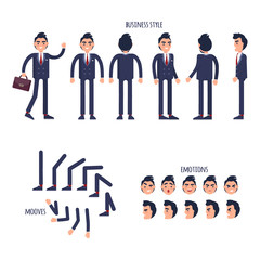 Set of Business Style, Face Emotions, Moves Flat