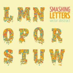 Abstract colorful vector smashing mesh letters. Futuristic technology style alphabet. Eps 10